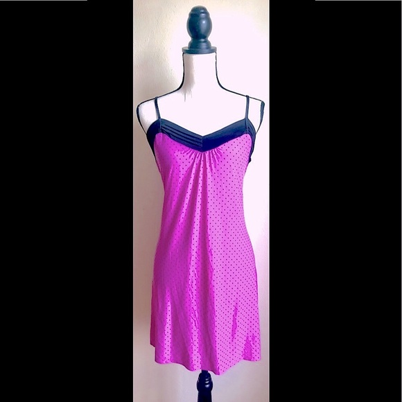Gilligan & O'Malley Other - Pink/Purple Slip Chemise Nightgown: Tiny Black Polka Dots Pattern, Stretch,Sz. S